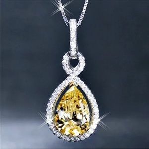 Stunning Citrine Yellow Diamond Silver Pendant Necklace